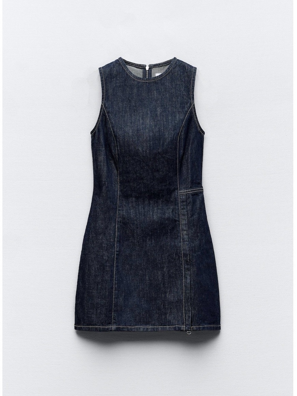 Zara Dark Denim Sleeveless Mini Dress SZ S cool thigh zipper feature NWOT